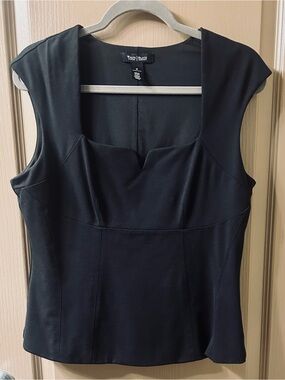 White House Black Market Black Structured Sweetheart Neck Cap Sleeve Top Size L